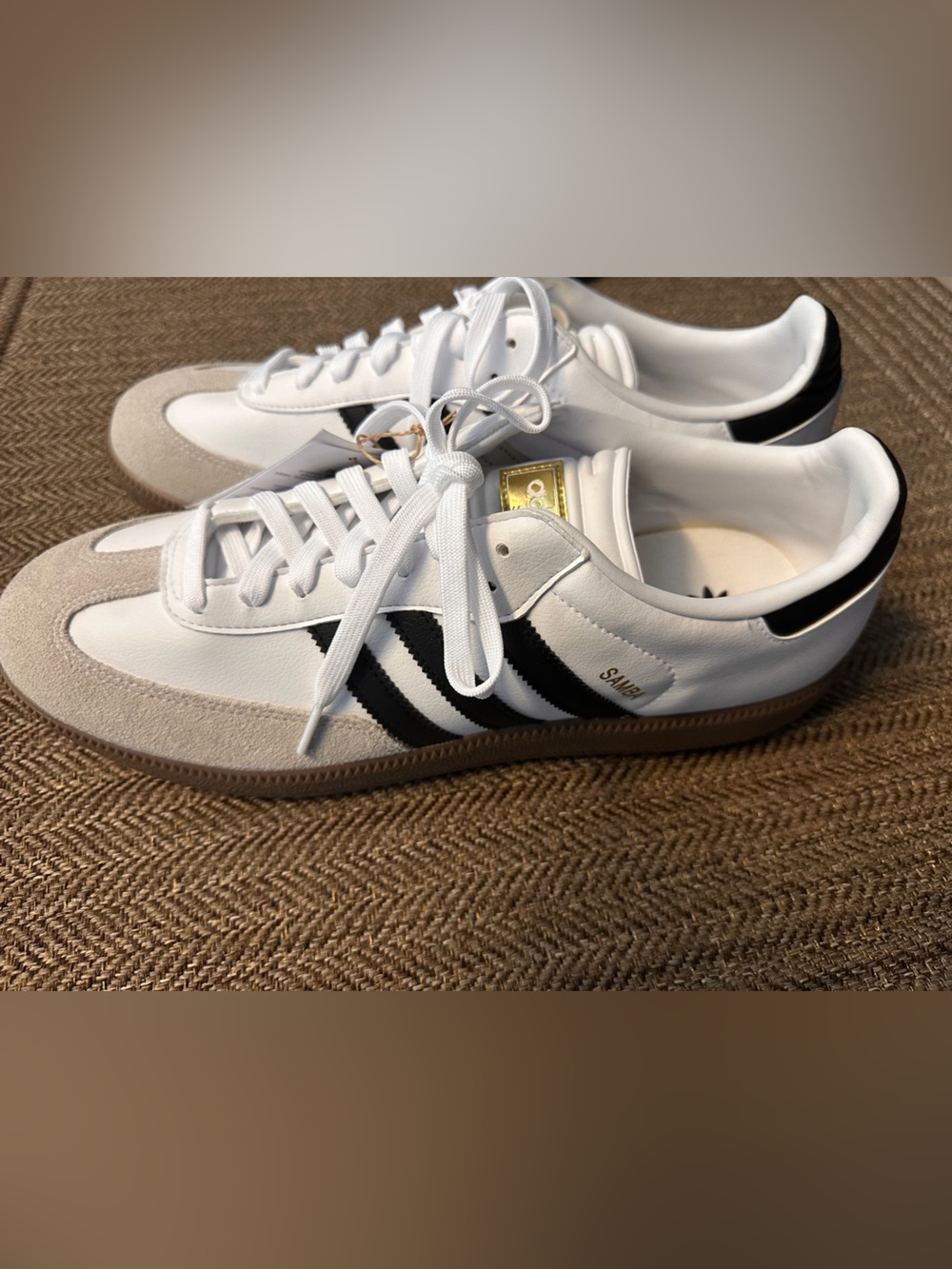 adidas Samba Spikeless Golf Shoes in a Cloud White and Core Black colorway